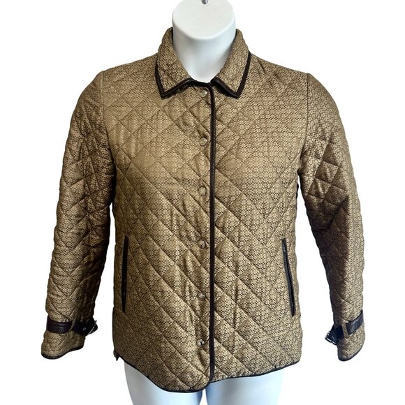 Coach Vintage Quilted Jacket Brown Monogram Logo Print Snap Front XS Womens - Picture 1 of 12
